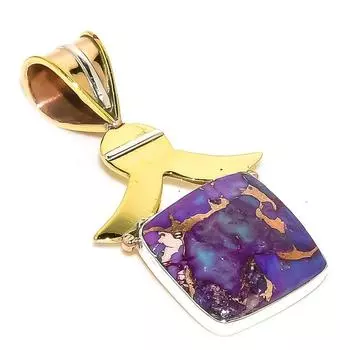 Natural Copper Purple Turquoise 925 Sterling Silver Two Tone Pendant 1.50 j3d37
