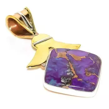 Natural Copper Purple Turquoise 925 Sterling Silver Two Tone Pendant 1.75 J0j16