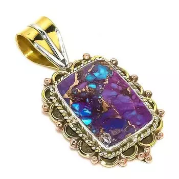 Natural Copper Purple Turquoise 925 Sterling Silver Two Tone Pendant 1.50 p7n02