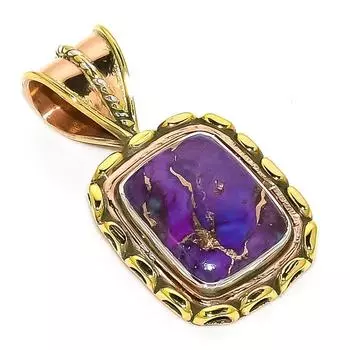 Natural Copper Purple Turquoise 925 Sterling Silver Two Tone Pendant 1.25 i1b49