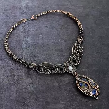 Ожерелье из натуральной меди содалит, лунный камень, медная проволока, 18 дюймов f4u82