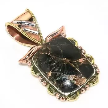 Natural Copper Tourquoise TwoTone 925 Solid Sterling Silver Pendant 1.25 q3b83