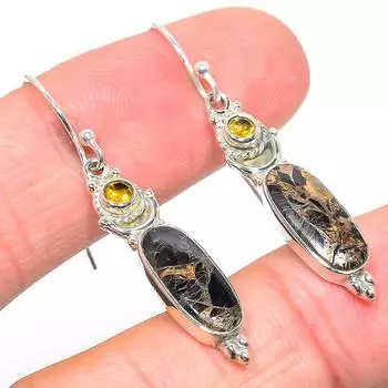Natural Copper Turquoise,Citrine 925 Solid Sterling Silver Earring 1.75 s8z10