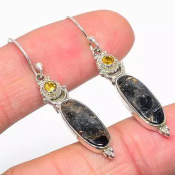 Natural Copper Turquoise,Citrine 925 Solid Sterling Silver Earring 1.75 v5S25
