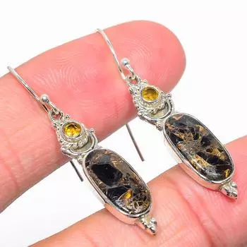 Natural Copper Turquoise,Citrine 925 Solid Sterling Silver Earring 1.75 c6g84