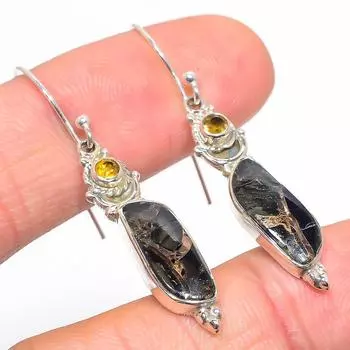 Natural Copper Turquoise,Citrine 925 Solid Sterling Silver Earring 1.75 d3L36