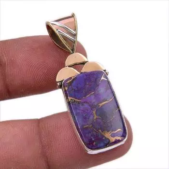 Natural Copper Turquoise Gemstone 925 Sterling Silver TwoTone Pendant 1.75 d6A80