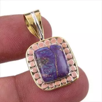 Natural Copper Turquoise Gemstone 925 Sterling Silver TwoTone Pendant 1.25 t7n75