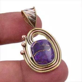 Natural Copper Turquoise Gemstone 925 Sterling Silver TwoTone Pendant 1.50 i6t33