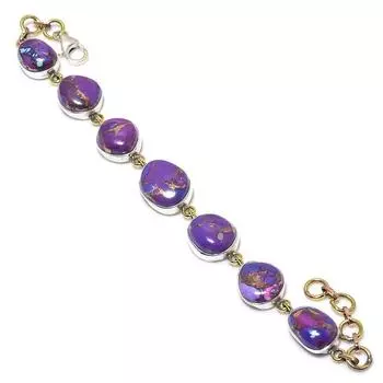 Natural Copper Turquoise Gemstone 925 Sterling Silver TwoTone Bracelet 7-8 e1y21
