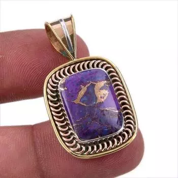 Natural Copper Turquoise Gemstone 925 Sterling Silver TwoTone Pendant 1.50 G5l39