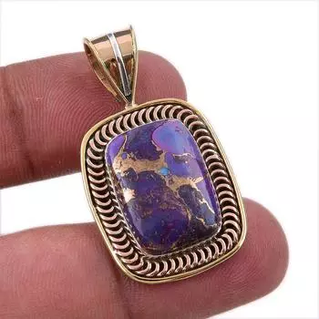 Natural Copper Turquoise Gemstone 925 Sterling Silver TwoTone Pendant 1.50 A7H81