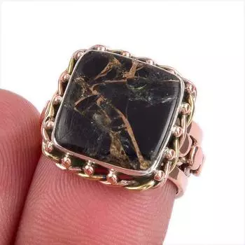 Natural Copper Turquoise Gemstone Two Tone 925 Sterling Silver Ring S.5.5 C5z25