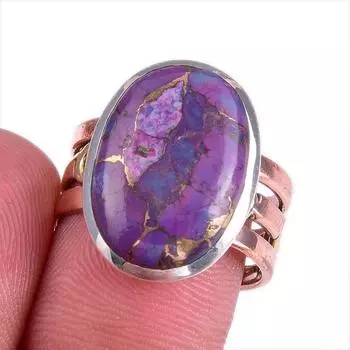 Natural Copper Turquoise Gemstone Two Tone 925 Sterling Silver Ring S.7.5 h0S83