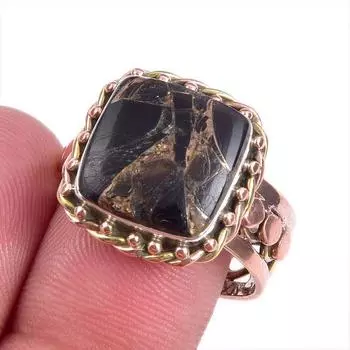 Natural Copper Turquoise Gemstone Two Tone 925 Sterling Silver Ring S.9.5 q3z91