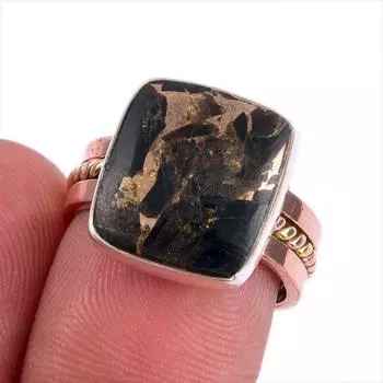 Natural Copper Turquoise Gemstone Two Tone 925 Sterling Silver Ring S.6.5 m4G14