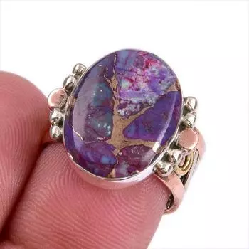 Natural Copper Turquoise Gemstone Two Tone 925 Sterling Silver Ring S.6.5 Q4p60