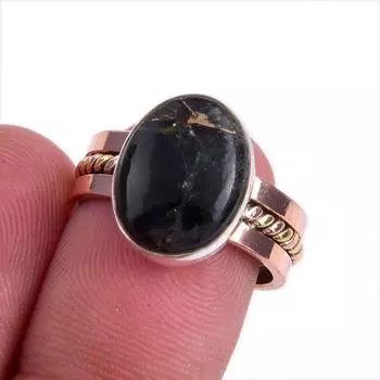 Natural Copper Turquoise Gemstone Two Tone 925 Sterling Silver Ring S.6.5 m4Y55