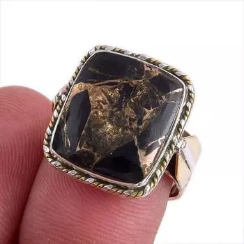 Natural Copper Turquoise Gemstone Two Tone 925 Sterling Silver Ring S.6.5 M1C86