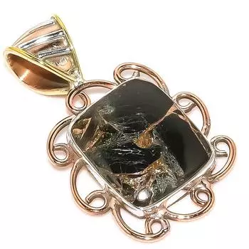 Natural Copper Turquoise TwoTone 925 Solid Sterling Silver Pendant 1.25 b9F66