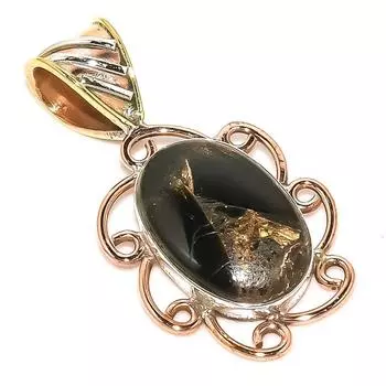 Natural Copper Turquoise TwoTone 925 Solid Sterling Silver Pendant 1.30 i6l87