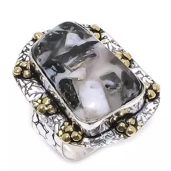 Natural Copper Zebra Jasper Stone 925 Sterling Silver Two Tone Ring S.9.5 r9l69