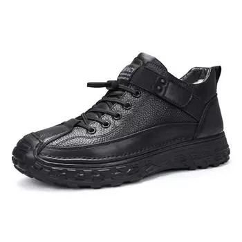 Натуральная коровья кожа мужские зимние ботинки ручной работы ретро теплые мужские ботинки роскошная кожаная мужская зимняя обувь ботильоны для мужчин 38 чёрный