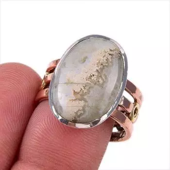 Natural Crazy Lace Agate 925 Solid Sterling Silver Jewelry TwoTone Ring S.8 s2u31