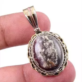 Natural Crazy Lace Agate Gemstone 925 Solid Silver Two Tone Pendant 1.50 b3P65