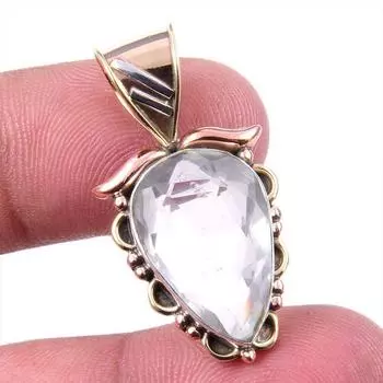 Natural Crystal Quartz 925 Solid Sterling Silver Gift TwoTone Pendant 1.25 w0y54