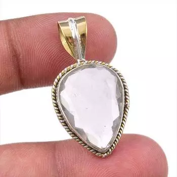 Natural Crystal Quartz 925 Solid Sterling Silver Gift TwoTone Pendant 1.50 W5l17