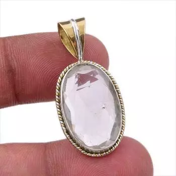 Natural Crystal Quartz 925 Solid Sterling Silver Gift TwoTone Pendant 1.50 j6o46