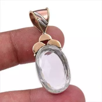 Natural Crystal Quartz 925 Solid Sterling Silver Gift TwoTone Pendant 1.75 d2C51