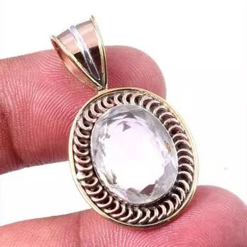 Natural Crystal Quartz 925 Solid Sterling Silver Gift TwoTone Pendant 1.25 w6P75