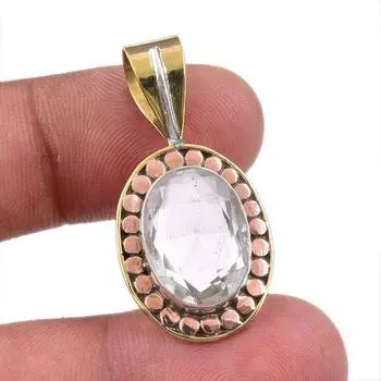 Natural Crystal Quartz 925 Solid Sterling Silver Gift TwoTone Pendant 1.50 J8p13
