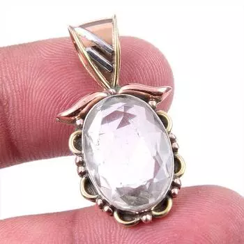 Natural Crystal Quartz 925 Solid Sterling Silver Gift TwoTone Pendant 1.25 y2z61