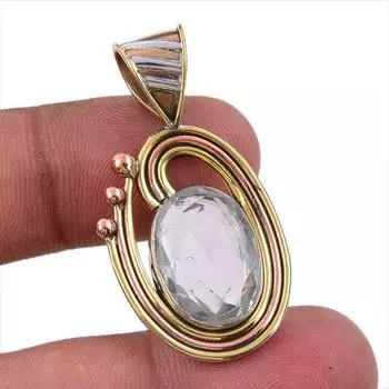 Natural Crystal Quartz 925 Solid Sterling Silver Gift TwoTone Pendant 1.75 l4s66