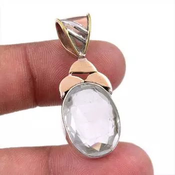 Natural Crystal Quartz 925 Solid Sterling Silver Gift TwoTone Pendant 1.50 Y3n12