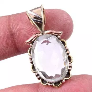 Natural Crystal Quartz 925 Solid Sterling Silver Gift TwoTone Pendant 1.25 P5f87