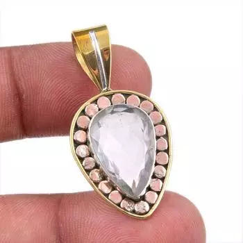 Natural Crystal Quartz 925 Solid Sterling Silver Gift TwoTone Pendant 1.50 T3a43
