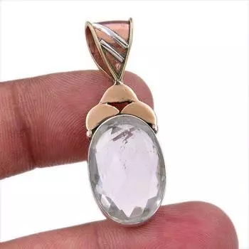 Natural Crystal Quartz 925 Solid Sterling Silver Gift TwoTone Pendant 1.50 W1k84