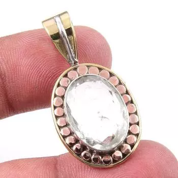 Natural Crystal Quartz 925 Solid Sterling Silver Gift TwoTone Pendant 1.50 i5T98