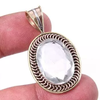 Natural Crystal Quartz 925 Solid Sterling Silver Gift TwoTone Pendant 1.50 m7L68