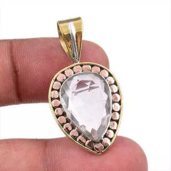 Natural Crystal Quartz 925 Solid Sterling Silver Gift TwoTone Pendant 1.50 G5i03