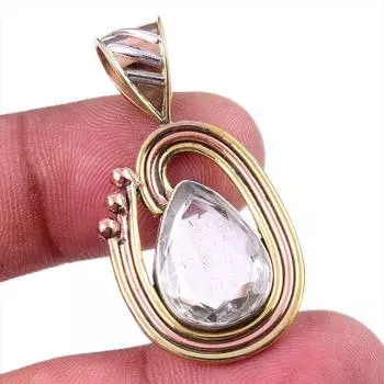 Natural Crystal Quartz 925 Solid Sterling Silver Gift TwoTone Pendant 1.50 i3c71