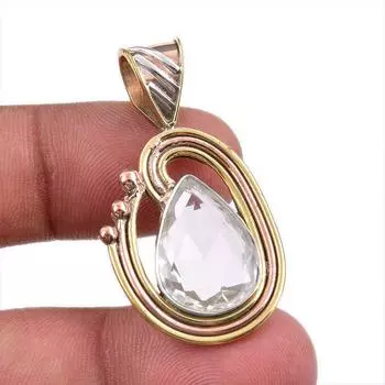 Natural Crystal Quartz 925 Solid Sterling Silver Gift TwoTone Pendant 1.50 U5B09