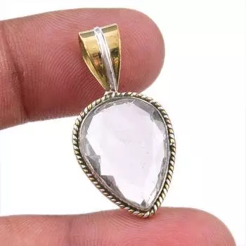 Natural Crystal Quartz 925 Solid Sterling Silver Gift TwoTone Pendant 1.50 f7N50