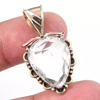 Natural Crystal Quartz 925 Solid Sterling Silver Gift TwoTone Pendant 1.50 m3M89