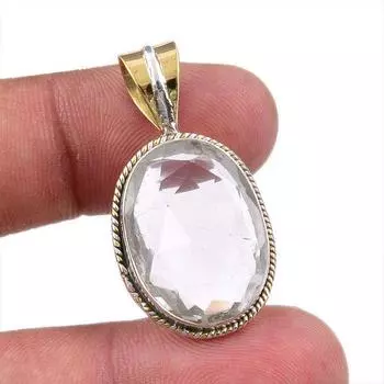 Natural Crystal Quartz 925 Solid Sterling Silver Gift TwoTone Pendant 1.50 W5k72