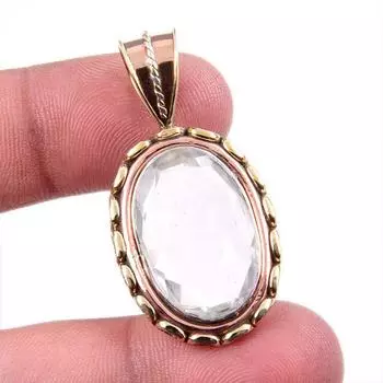 Natural Crystal Quartz 925 Solid Sterling Silver Gift TwoTone Pendant 1.75 A9t12